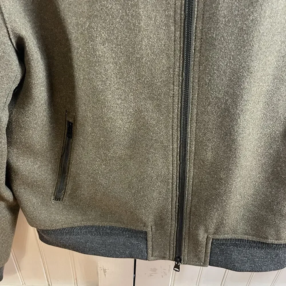Banana Republic Mario Bellucci Italian Melton Wool Bomber Jacket Mens Sz L Olive
